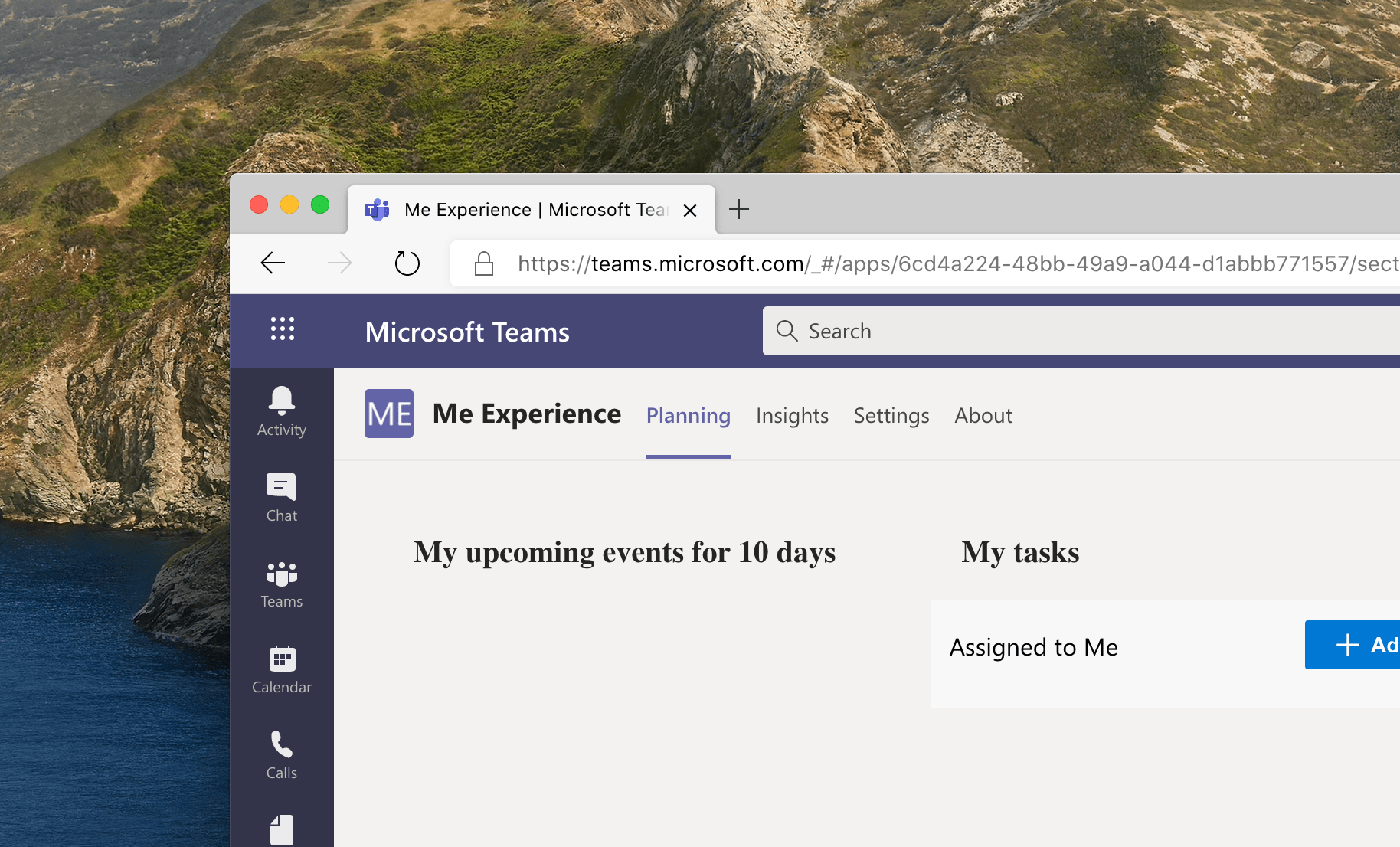 Microsoft Teams app with the tab-header bar