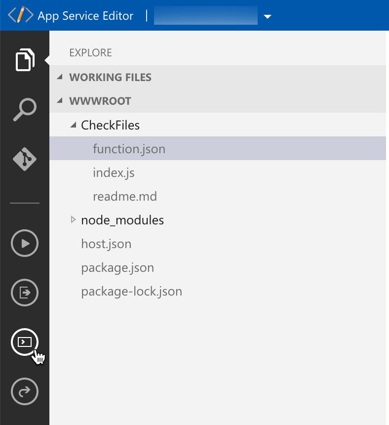 The 'Open Console' option highlighted in the App Service Editor