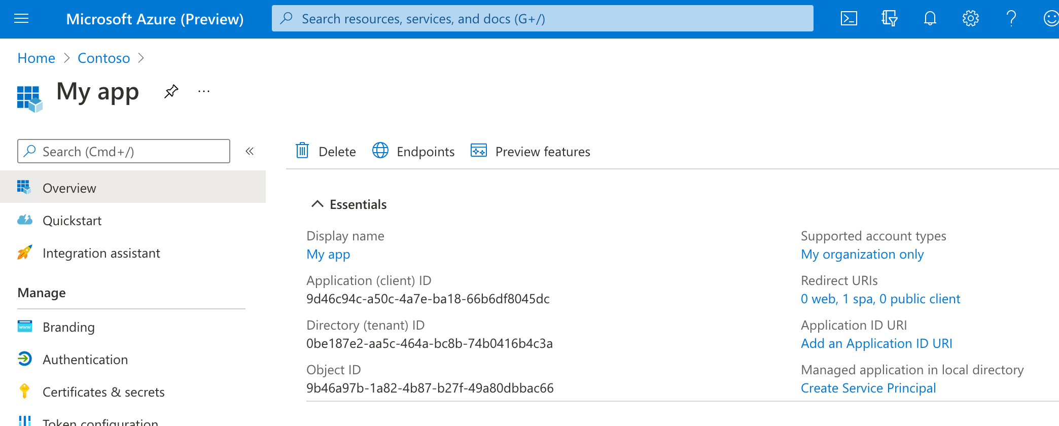 Azure AD app registration registration in the Azure Portal