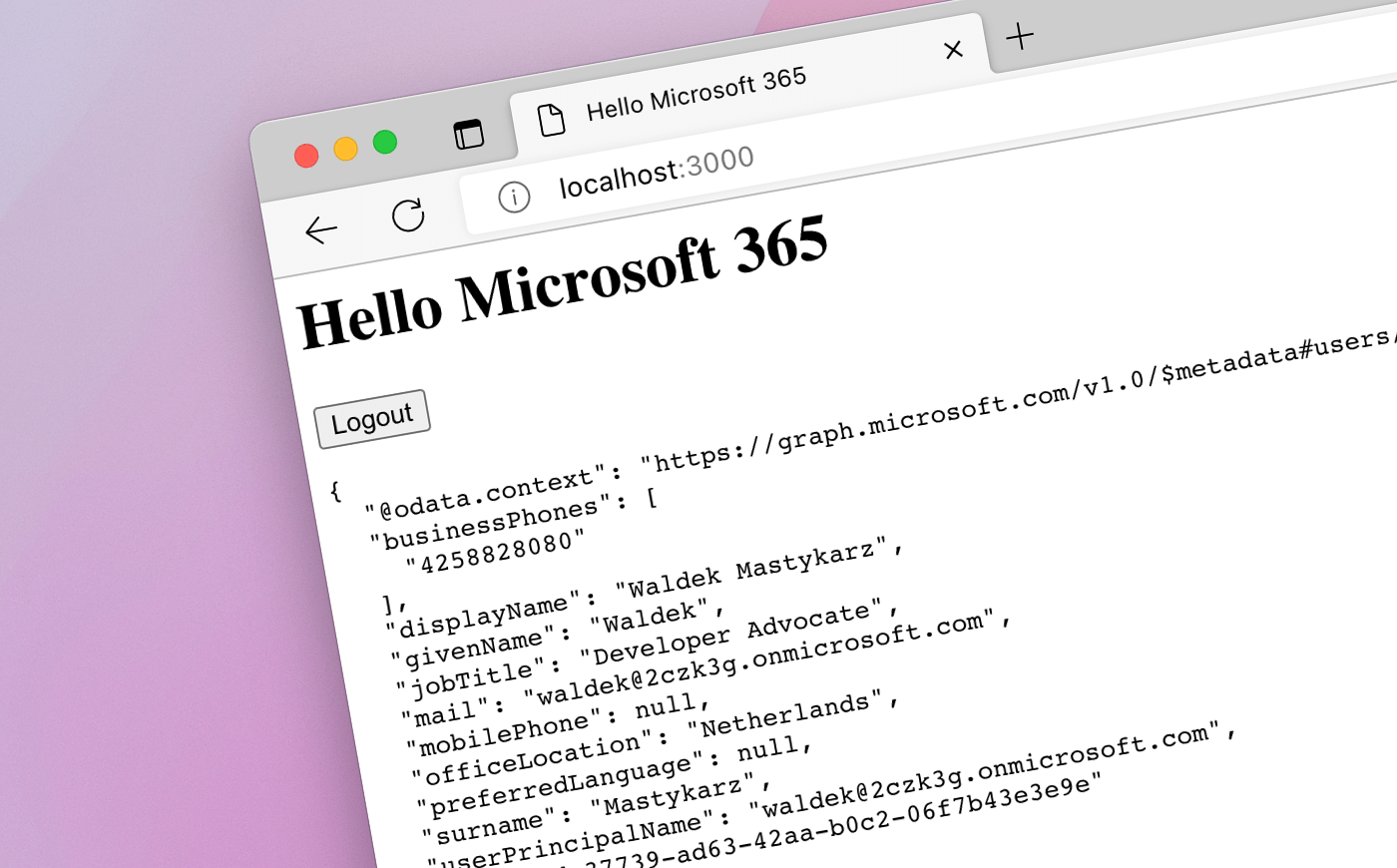 Reference sample: Single Page App connected to Microsoft 365