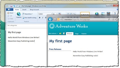 Publishing page edited in Windows Live Writer and displayed in SharePoint 2010 after republishing it