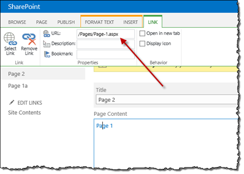 Hyperlink to a SharePoint page pointing to its physical URL