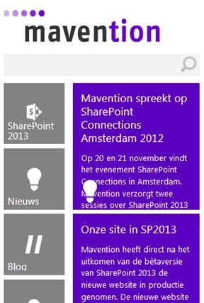 Mavention.nl as seen on a Windows Phone 7 device held vertically