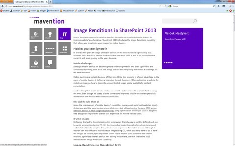 Mavention.nl content page on a wide screen
