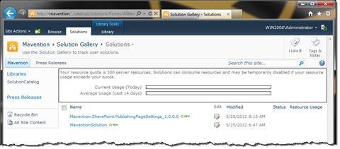 Solution Gallery in a Site Collection in SharePoint 2010