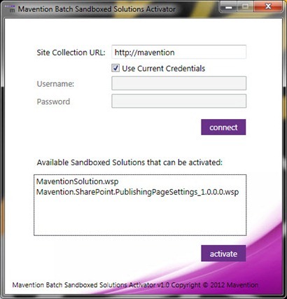 The list of all inactive Sandboxed Solutions in Mavention Batch Sandboxed Solutions Activator