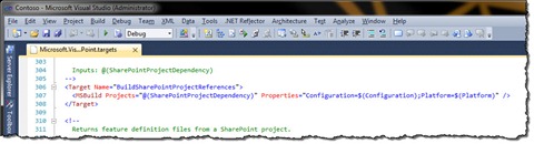 The contents of the BuildSharePointProjectReferences build target