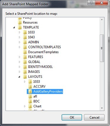 The AddGalleryProviders folder selected in the ‘Add SharePoint Mapped Folder’ dialog
