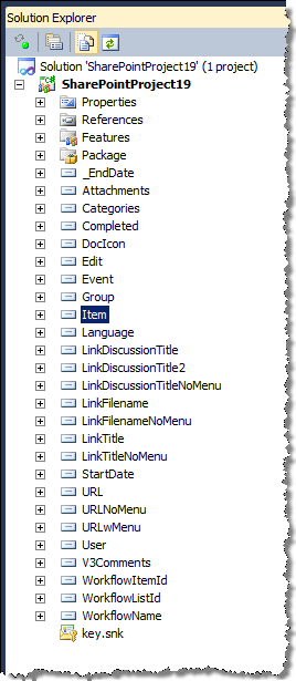 Multiple fields automatically added to a SharePoint Project during the Import Site Columns process