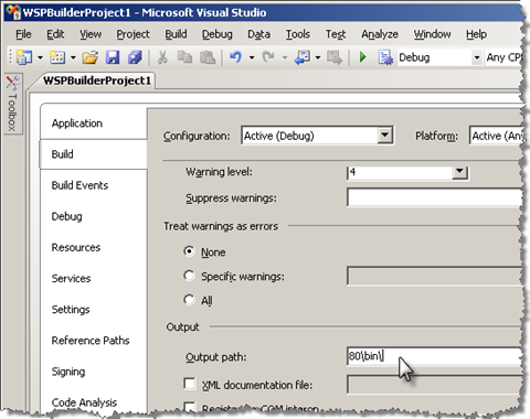 Changing the Output path of a project to 80\bin\