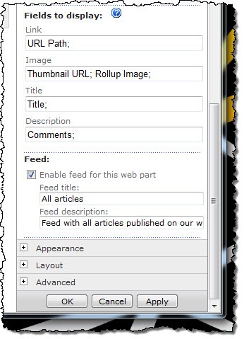 Feed settings in the Content Query Web Part
