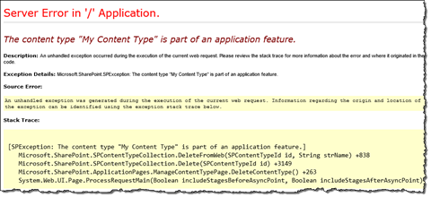 Exception when trying to manually remove the orphaned Content Type