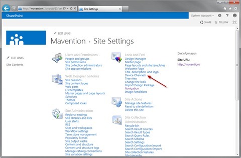 Device Channels link highlighted in Site Settings