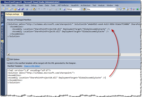 Fragment of Solution Manifest merged with the generated piece of Solution Manifest