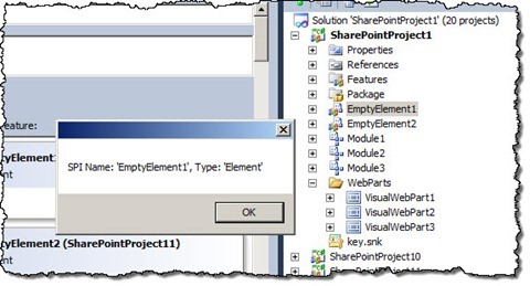 Name and type of the selected SharePoint Project Item displayed in a dialog window