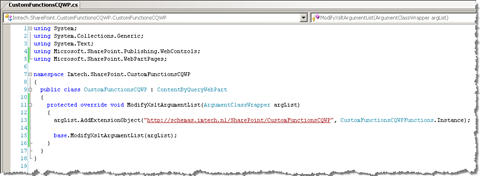 Adding the custom functions to the Extended Content Query Web Part