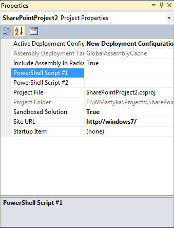 PowerShell Deployment Steps properties in the Properties Window