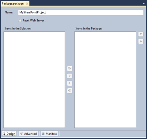 Visual Studio SharePoint development tools Package Designer