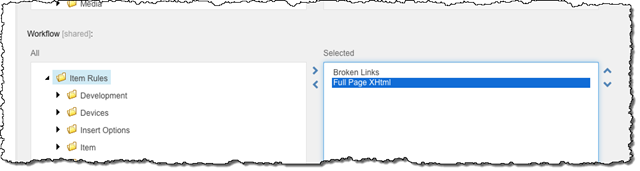 The ‘Full Page Xhtml’ validator highlighted in the list of validator selected for the workflow