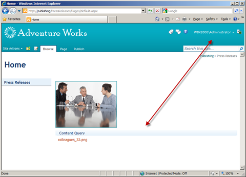 The same CQWP works correctly when opened by authenticated users.