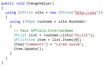 Programmatically updating value of a field in a list item
