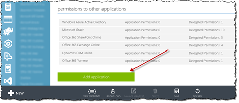 Red arrow pointing to the 'Add application' button