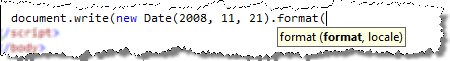 Visual Studio 2008 automatically provides intellisense for the custom date format function