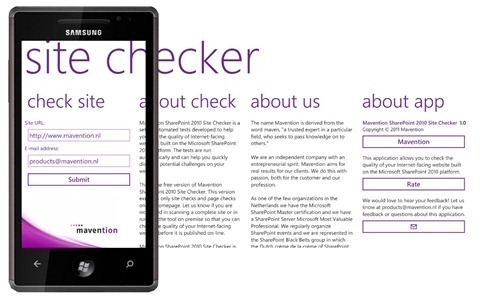 Mavention SharePoint 2010 Site Checker Windows Phone 7 app