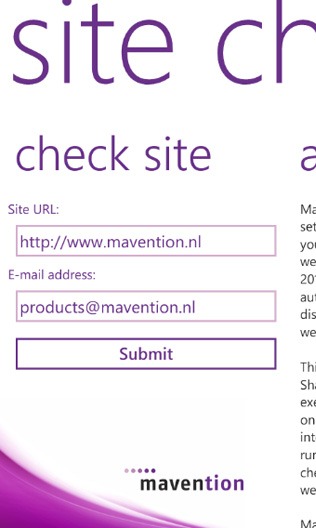 Requesting a site scan using the Mavention SharePoint 2010 Site Checker Windows Phone 7 app