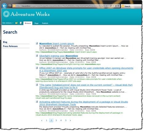 Second page of search results on a standard SharePoint 2010 Publishing Site