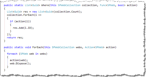 Definition of a Where lambda expression which can be attached to SPWebCollection