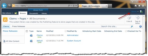 System page accessible to an authenticated visitor