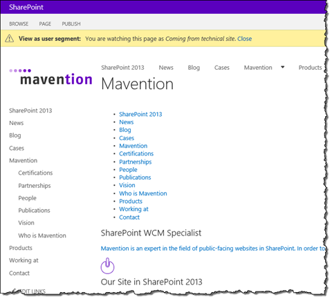 The homepage of the mavention.com website previewed as one of the user segments