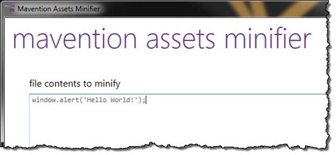 Typing the contents to minify directly in the input text box in Mavention Assets Minifier