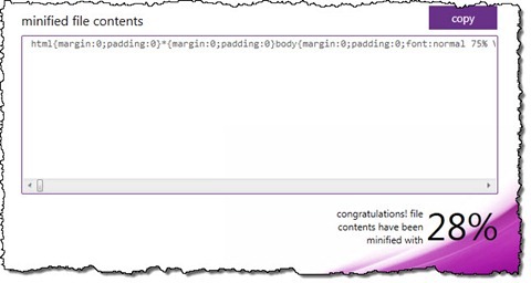 Minified file contents in the output window