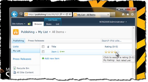 Rating items in a List in SharePoint 2010 using the standard rating capability