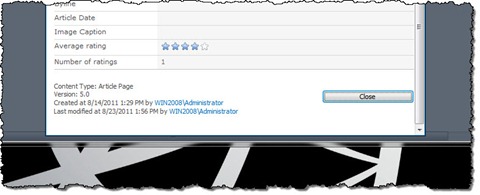 Rating Field Control in the View Properties form