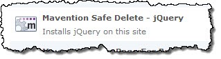 The ‘Mavention Safe Delete – jQuery’ Site Collection Feature highlighted on the Site Collection Features page