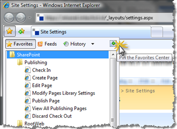 Pinning the sidebar in Internet Explorer