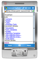 Default mobile-friendly user interface provided with SharePoint 2007