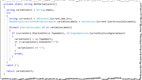 C sharp code of the Get Variation Url method