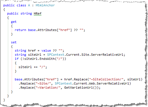 C sharp code of the extended Html Anchor class
