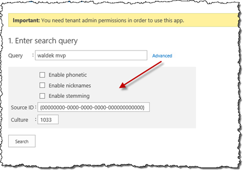 Advanced search query options in the Mavention Explain Rank App