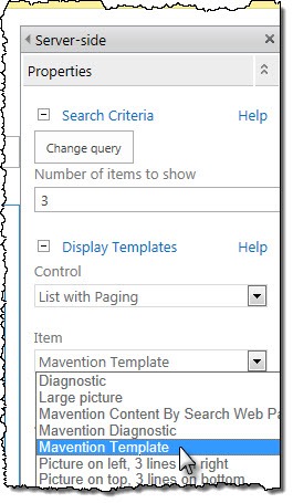 Selecting Display Template in Content Search Web Part properties