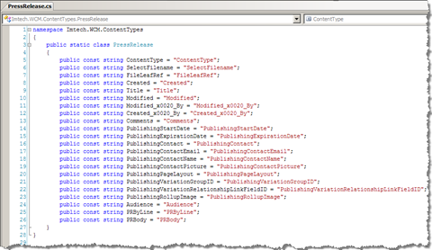 Content Type Wrapper Class generated using Imtech Fields Explorer v1.4.0.0