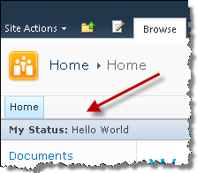Sample message displayed in the SharePoint Status bar